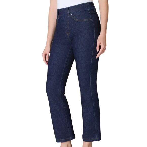 Spanx NWT pull on ankle length kick flare jeans in Raw Indigo woman size XL TALL - Picture 1 of 15